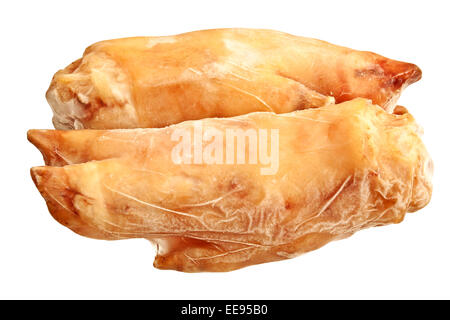 Carne di maiale cruda gambe su di uno sfondo bianco Foto Stock