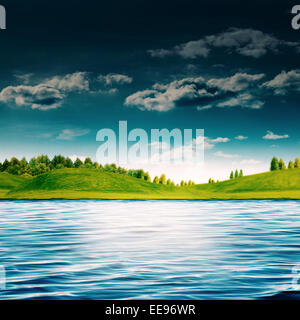 Il River side. Abstract paesaggio estivo per il vostro design Foto Stock