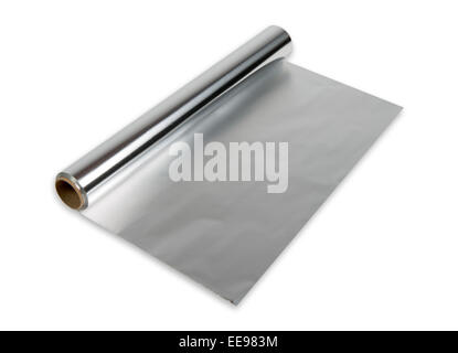 Lamina di alluminio rotolo su sfondo bianco Foto Stock