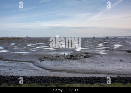 Bassa marea a due Tree Island (vicino a Leigh on Sea, Essex) che mostra le pozze di marea Foto Stock