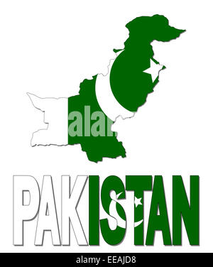 Mappa Pakistan bandiera e illustrazione di testo Foto Stock