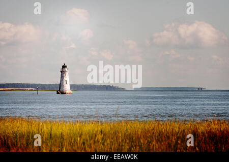 Cockspur Island Lighthouse sul Fiume Savannah Foto Stock