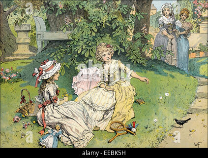 La principessa Louise e Friederike di Mecklenburg-Strelitz come i bambini nel giardino del castello Broich, (1787), Louise di Mecklenburg Foto Stock