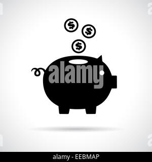 Salvadanaio icona con monete in caduta. Foto Stock