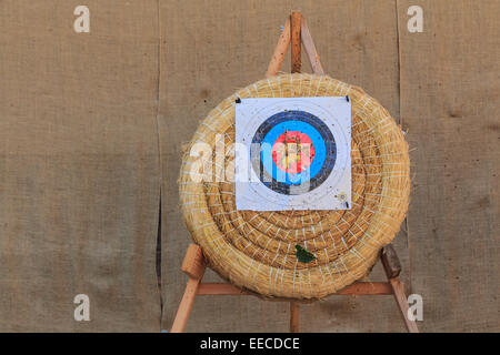 Un tiro tiro con l'arco target sulla paglia Foto Stock