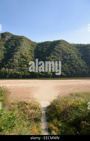 Vista del Nakdong-pista da Byeongsanseowon di Andong, Corea. Foto Stock