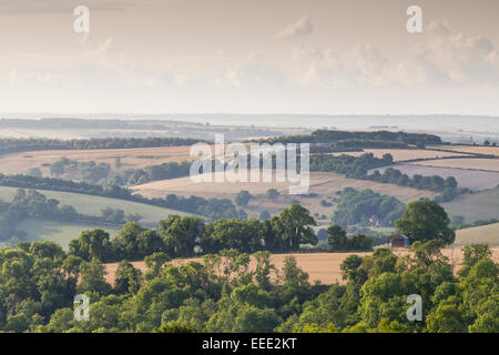 La vista sul Blackmore Vale da Hambledon Hill nel Dorset. Foto Stock