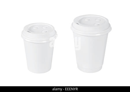 Blank tazzine di caffè isolato su bianco Foto Stock