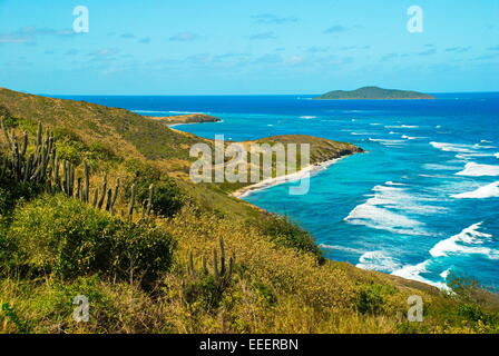 Vista sul mare da Point Udall con Buck Island all'orizzonte. St. Croix, Isole Vergini statunitensi. Foto Stock