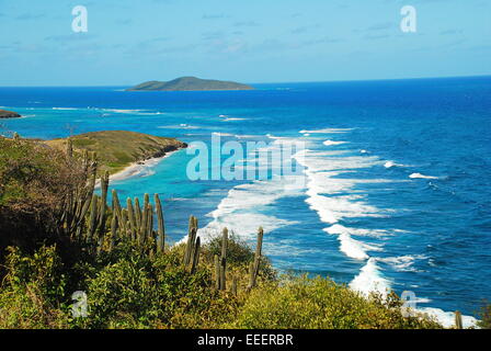 Vista sul mare da Point Udall con Buck Island all'orizzonte. St. Croix, Isole Vergini statunitensi. Foto Stock