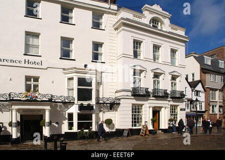 Exeter, Devonshire mostra thr Royal Clarence Hotel, Custom House (blu porta) e case in stile georgiano Foto Stock