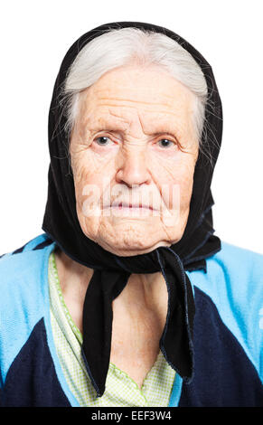 Ritratto di donna senior su sfondo bianco Foto Stock