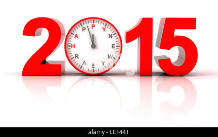 2015 felice anno nuovo con orologio che scandisce Foto Stock