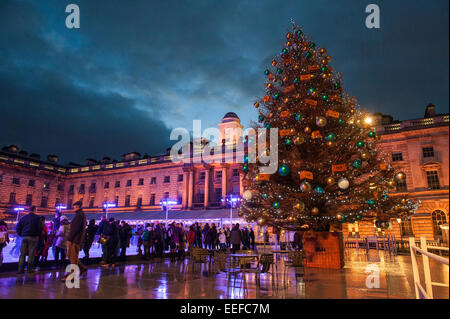 Un enorme albero di Natale a Somerset House di Londra Foto Stock
