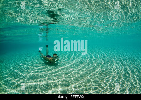 Snorkeling off Palme Isola, Fadol, Kai, ISOLE MOLUCCHE, INDONESIA Foto Stock