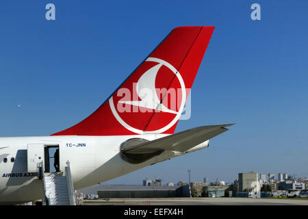 Istanbul, Turchia, ingegnere ispezionare una macchina della compagnia aerea Turkish Airlines Foto Stock