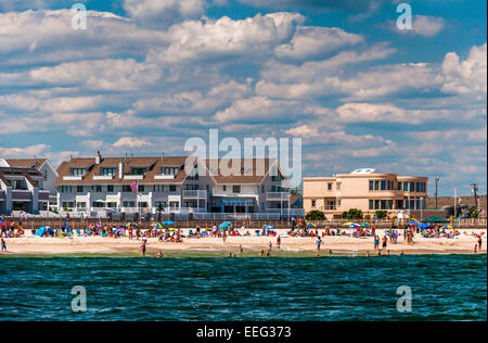 Le persone e gli edifici sulla spiaggia nel punto spiaggia piacevole, New Jersey. Foto Stock