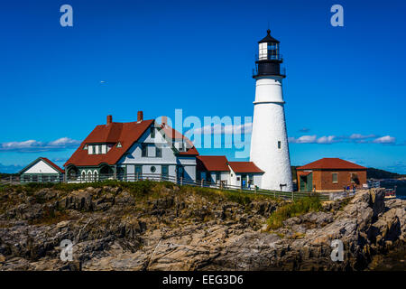Portland Head Lighthouse a Fort Williams Park a Cape Elizabeth, Maine. Foto Stock