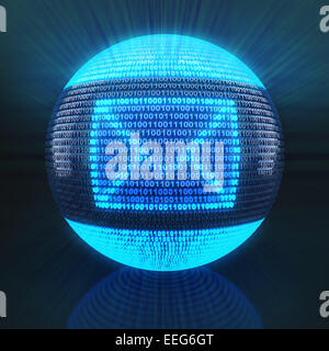 Simbolo di posta sul globo terrestre formato da codice binario Foto Stock