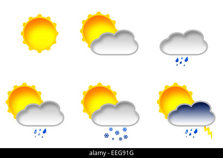 Icona meteo - sun, nubi e pioggia Foto Stock