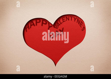Due cuori nella sfinestratura della carta con parole " Buon San Valentino' all'interno. Foto Stock