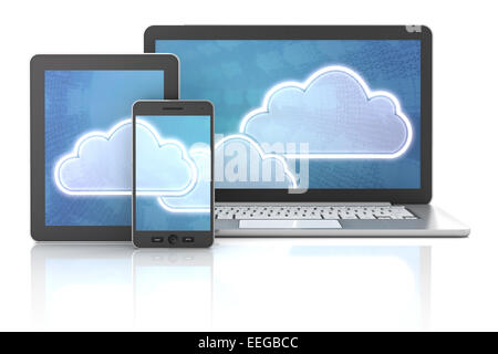 Simboli di cloud su gadget Foto Stock
