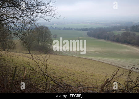 Vista dalle Chiltern Hills in Inghilterra in inverno Foto Stock