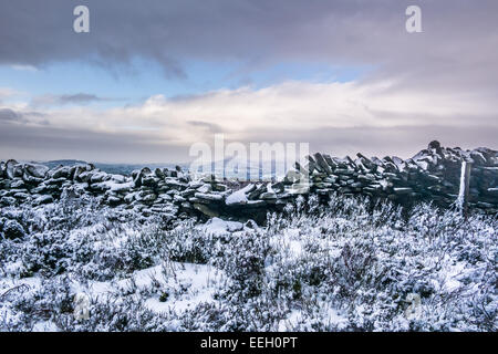 Longridge cadde, foresta di Bowland, Lancashire, Regno Unito. 18 gennaio 2015. Meteo news. Un freddo giorno di fells nella foresta di Bowland. La neve nella foresta e sul cadde rende una pittoresca scena. Credito: Gary Telford/Alamy live news Foto Stock