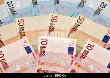 Pila di ventaglio delle banconote in euro Foto Stock