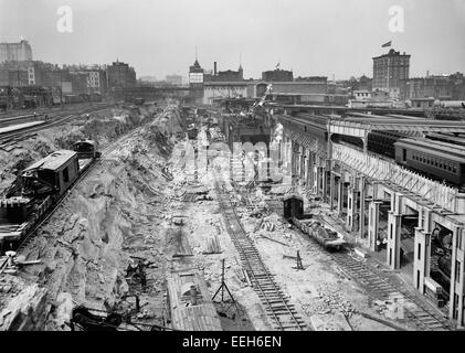 Gli scavi per N.Y. Stazione centrale di New York City, circa 1908 Foto Stock