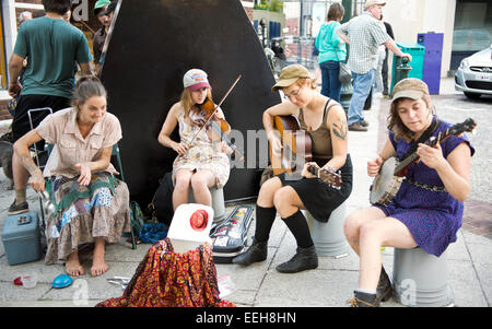 Asheville North Carolina musicisti di strada, Busker, musicista di strada Foto Stock