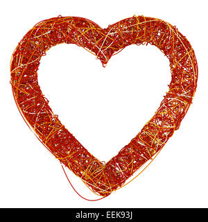Grande cuore rosso realizzato in fibra, isolati su sfondo bianco, 3D Arcavacata di Rende Foto Stock