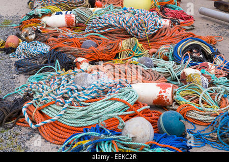 Funi di pesca e delle attrezzature durante il giorno sul pavimento Foto Stock