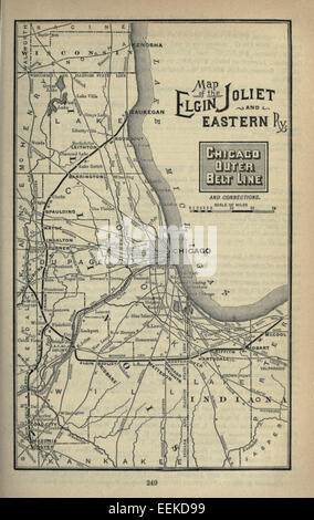 Una mappa dal Poor's Manual of Railroads, edizione 1893, che mostra la Elgin, Joliet e la Eastern Railway. Questa ferrovia era vitale per lo sviluppo della rete di trasporto in Illinois, collegando le città nel nord-est degli Stati Uniti durante la fine del XIX secolo. Foto Stock