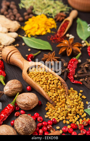 Ancora vita con diverse spezie ed erbe Foto Stock