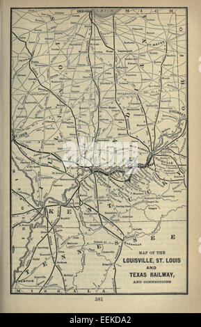 Una mappa dal Poor's Manual of Railroads, edizione 1893, raffigurante la Louisville, St. Louis e Texas Railway. Questa linea ferroviaria fu cruciale per il trasporto di merci e passeggeri negli Stati Uniti meridionali durante la fine del XIX secolo. Foto Stock