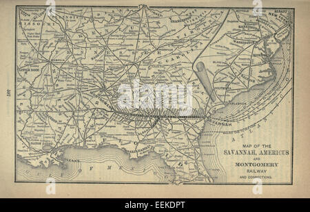 Una mappa dal Poor's Manual of Railroads, edizione 1893, raffigurante la Savannah, Americus e Montgomery Railway. Questa linea ferroviaria, operante in Georgia, era essenziale per il trasporto locale e contribuì allo sviluppo economico della regione. Foto Stock