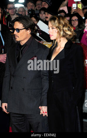 Londra, Regno Unito. Xix gen, 2015. Johnny Depp & ambra sentita frequentare UK Premiere di Mortdecai presso Empire Leicester Square Londra 19 Gennaio 2015 Credit: Peter Phillips/Alamy Live News Foto Stock