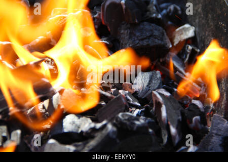 Bellissimo il fuoco sul carbone closeup macro Foto Stock