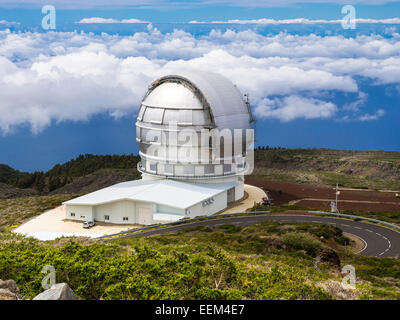 Gran Telescopio Canarias, Osservatorio Roque de los Muchachos sopra le nuvole, Parque Nacional de la Caldera de Taburiente Foto Stock