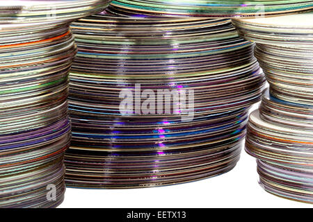 Tre pile di lucido colorato compact disc Foto Stock