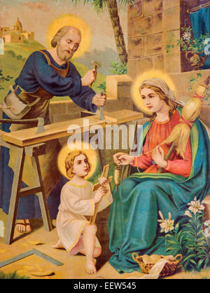 Tipica immagine cattolica immagine stampata della Santa Famiglia dalla fine del 19. cento. Stampato in Germania Foto Stock