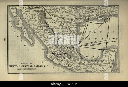 Una mappa dal Poor's Manual of Railroads, edizione 1901, raffigurante la ferrovia centrale messicana. Questa ferrovia era una linea importante in Messico, collegando le regioni settentrionali con le parti meridionali del paese, contribuendo in modo significativo al trasporto di merci e persone in tutta la nazione durante l'inizio del XX secolo. Foto Stock