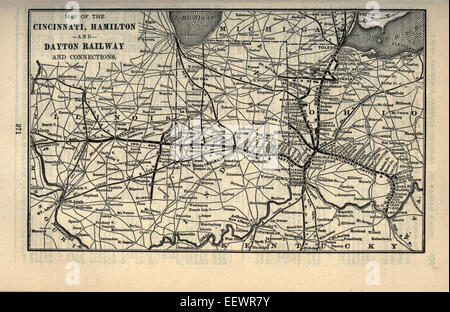 Una mappa dal Poor's Manual of Railroads, edizione 1903, raffigurante la Cincinnati, Hamilton e Dayton Railway. Questa linea era parte integrante della rete di trasporto in Ohio, facilitando il movimento di passeggeri e merci durante l'inizio del XX secolo. Foto Stock