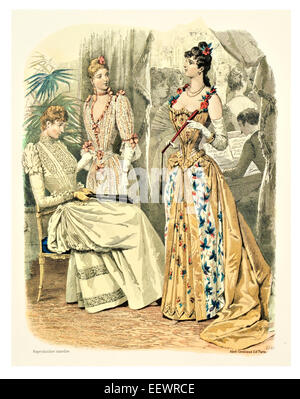 La Mode Illustree era vittoriana costume moda abito abiti abiti gonna velo balze bracciale cappuccio di mussola ricamata ricamo Foto Stock