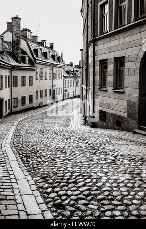 Street e vecchi edifici di Stoccolma, Svezia. Foto Stock