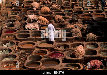 Marocco, Fès, conceria Chouara Foto Stock