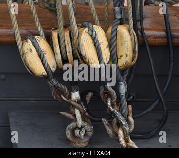 La Amistad, è ormeggiata nel porto nuovo porto durante la cerimonia di homecoming. La barca sarà in Long Island Sound per la maggior parte delle Foto Stock