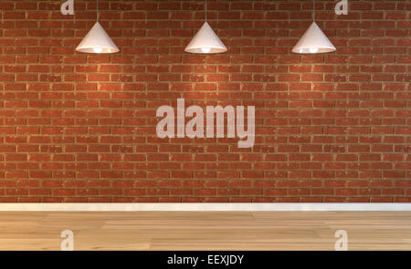 Parete vuota illuminata da lampade sopra,3d render Foto Stock