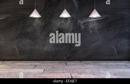 Parete vuota illuminata da lampade sopra,3d render Foto Stock